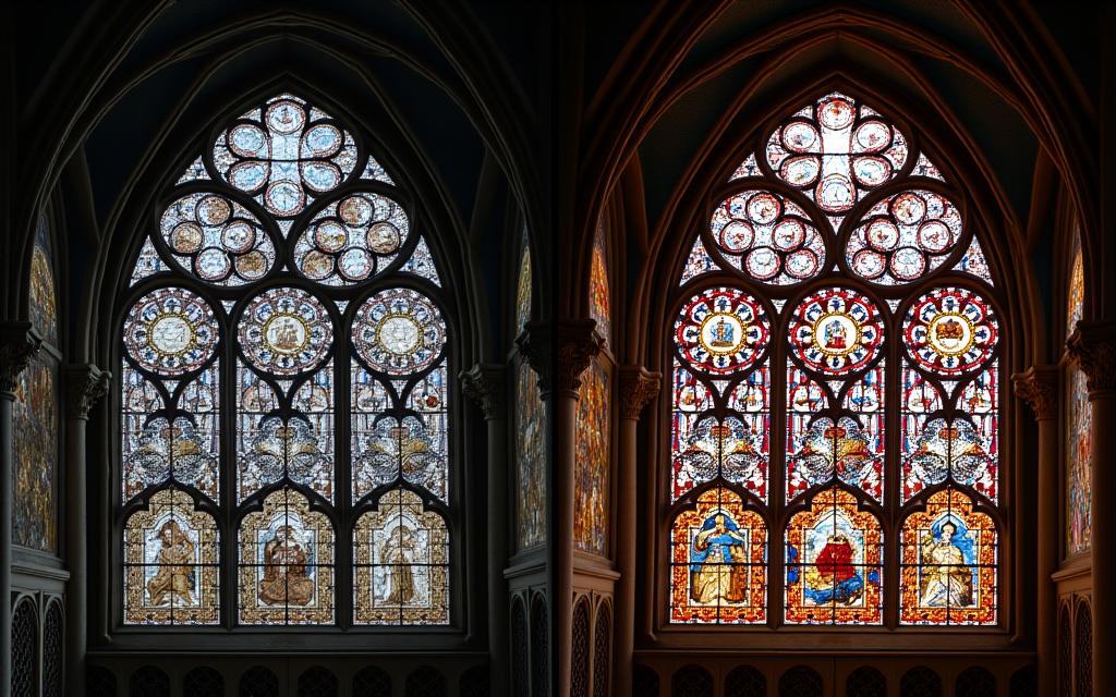 Church rose window before after restoration
